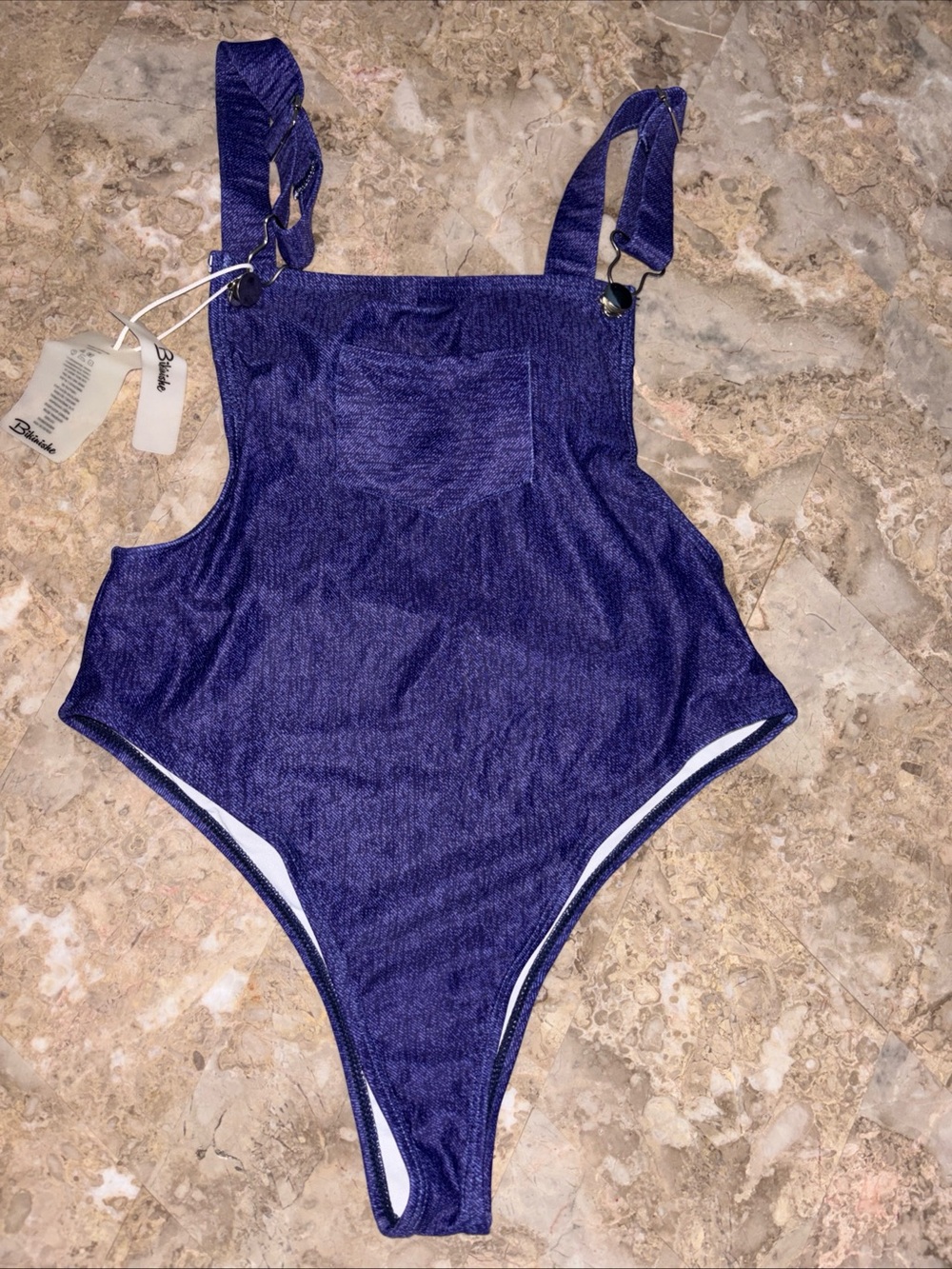Women's Navy Blue One-Piece Swimsuit with Adjustable Straps - Picture 3 of 11